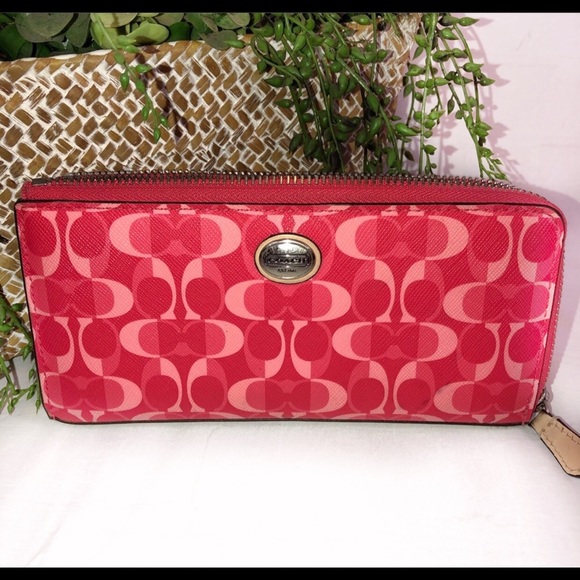 Coach Handbags - Coach Signature Wallet Accordion Zip Salmon